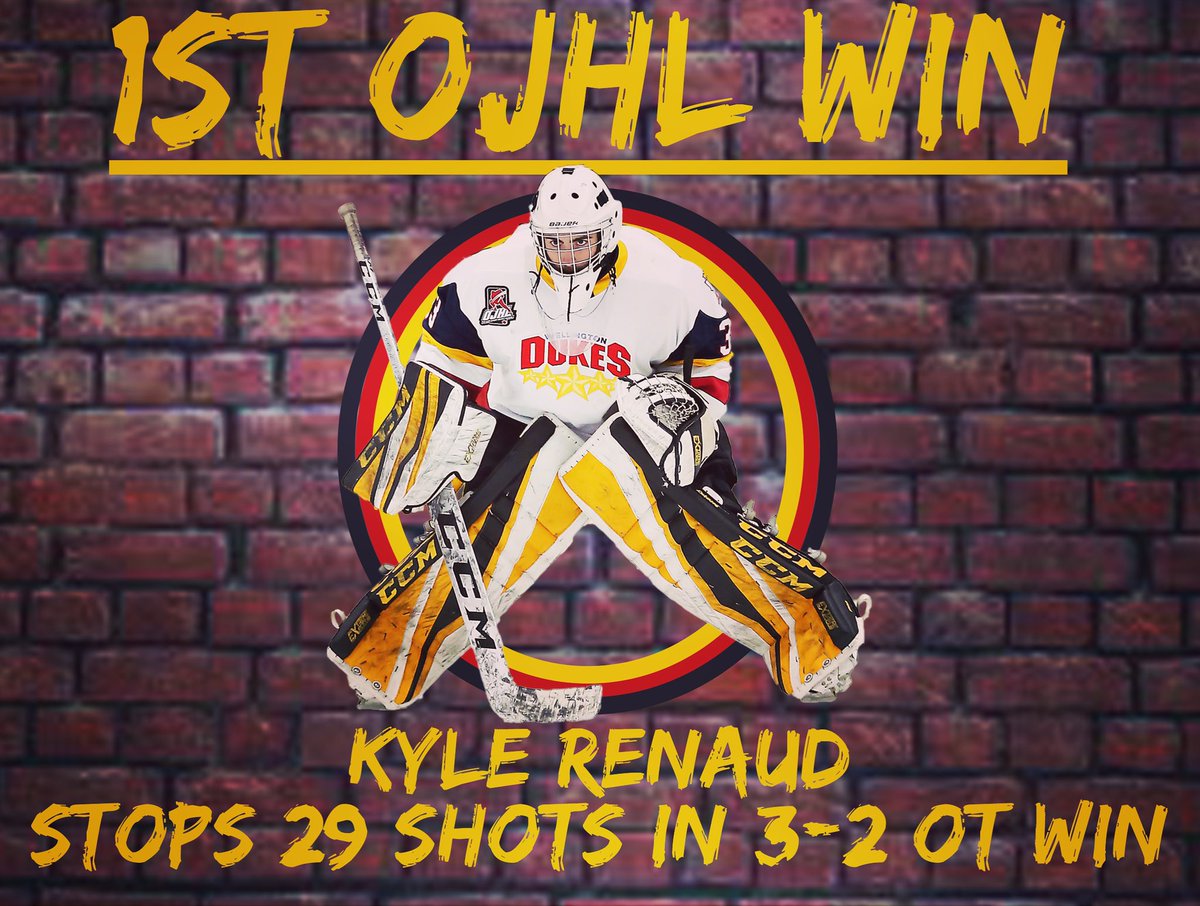 OJHLDukes's tweet photo. Congrats to @KyleRenaud89 on his 1st @OJHLOfficial win after stopping 29 of 31 shots in a 3-2 OT win over the @WhitbyFuryJrA 
(📷 by Ed McPherson/OJHL Images) https://t.co/iZ2GHPnLil