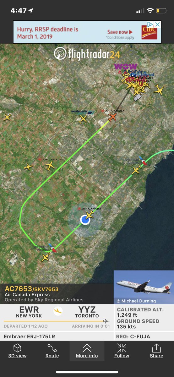 K_L_Ma's tweet photo. How is this disastrous, loud, minimum altitude, concentrated flight path over densely populated Oakville allowed? @OakvilleMayor @TransportCA @TorontoPearson @navcanada @PamDamoff @JustinTrudeau #Feb2012concentratedightpath #nextgenfail https://t.co/mB7dpXkA0J