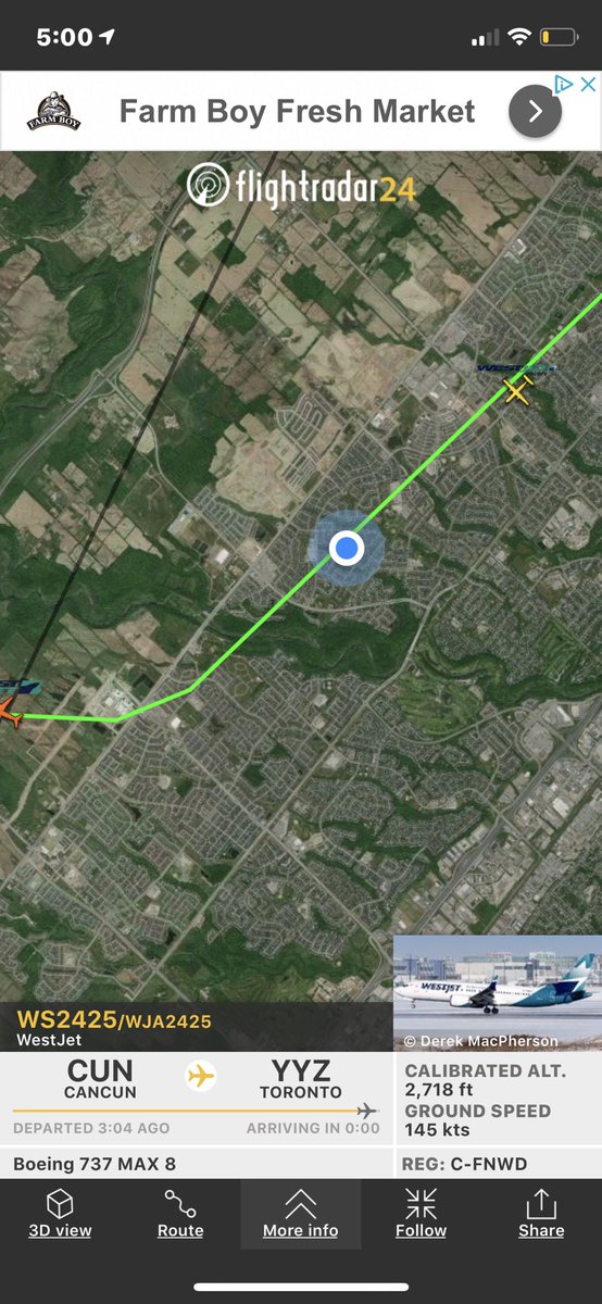 K_L_Ma's tweet photo. How is this disastrous, loud, minimum altitude, concentrated flight path over densely populated Oakville allowed? @OakvilleMayor @TransportCA @TorontoPearson @navcanada @PamDamoff @JustinTrudeau #Feb2012concentratedightpath #nextgenfail https://t.co/mB7dpXkA0J