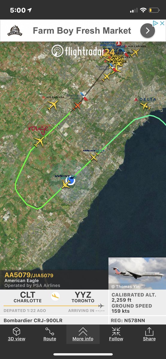 K_L_Ma's tweet photo. How is this disastrous, loud, minimum altitude, concentrated flight path over densely populated Oakville allowed? @OakvilleMayor @TransportCA @TorontoPearson @navcanada @PamDamoff @JustinTrudeau #Feb2012concentratedightpath #nextgenfail https://t.co/mB7dpXkA0J