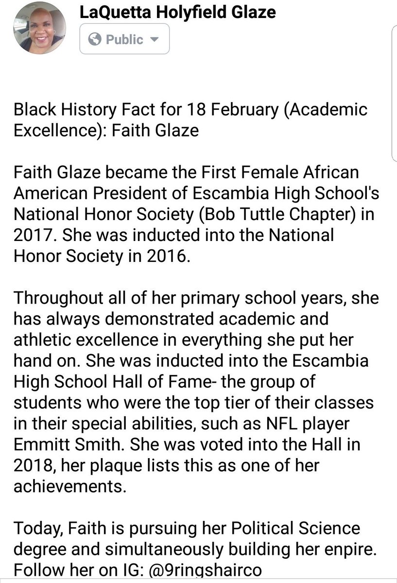 Black History Fact for 18 February (Academic Excellence): Faith Glaze