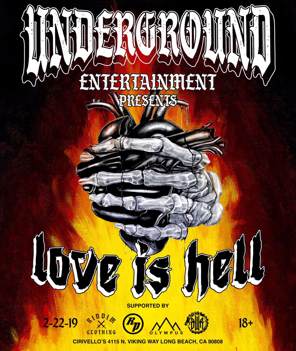 undrgrndent_'s tweet photo. TICKET GIVEAWAY!! 🎫
If you went to Crush SoCal this past weekend and were disappointed in the lack of dubstep come down to Love is Hell this Friday and break your neck!

To enter tag 3 friends on the comment below and follow @riddim_clothing  @riddimproject @OlympusEventsCA https://t.co/CR4lPumxok