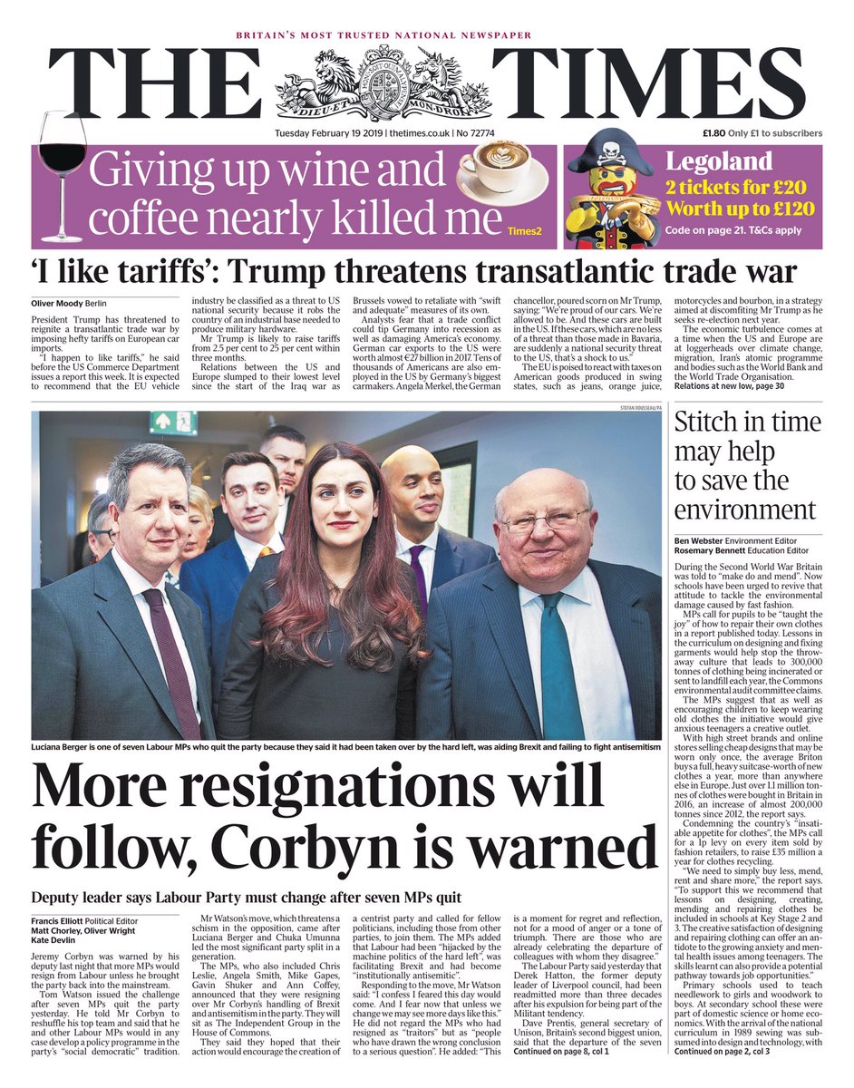 MsHelicat's tweet image. Tuesday’s TIMES: More resignations will follow, Corbyn is warned #tomorrowspaperstoday