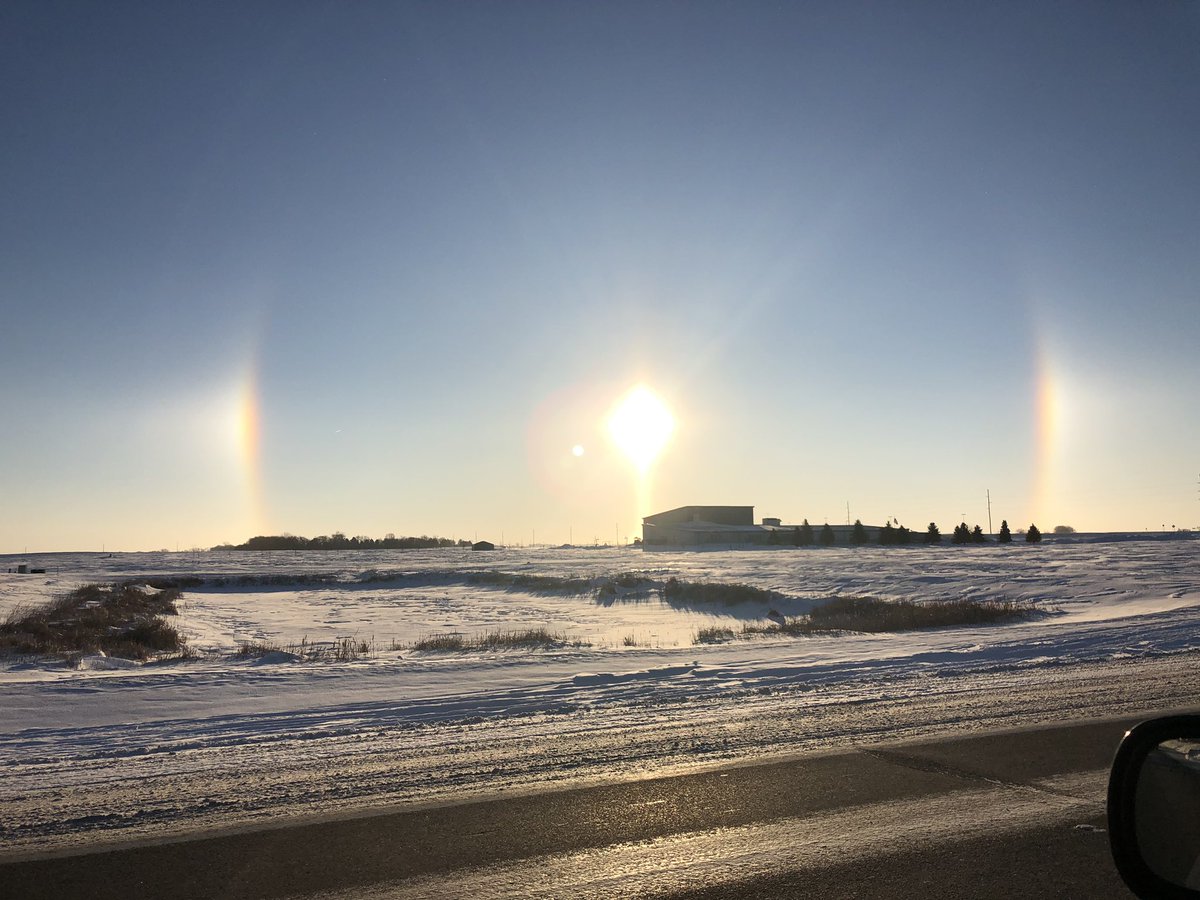 While this picture I took a few days ago looks beautiful, the sun dogs only happen when it is dangerously cold here. Meaning 20 degrees Fahrenheit below zero or colder! #minnesotaweather #Minnesotabeauty #Minnesota #ColdAsBalls #brrrbabyitscoldoutside