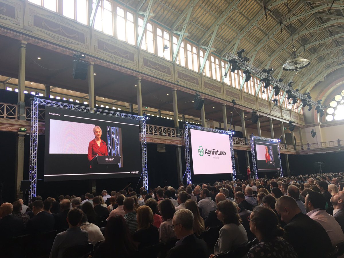 Farm_wall's tweet photo. Food. Farm. Future. Kaye Hull, chair of @AgriFuturesAU welcomes us to to @evokeAG 2019 - bringing together the entire ecosystem of AgTech #evokeAG #Farmwall https://t.co/5aSmfJNReR