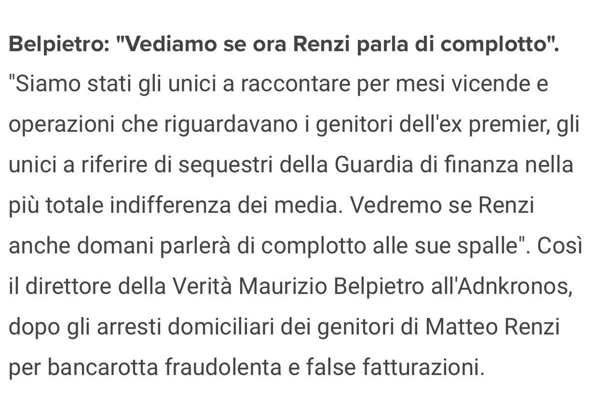valy_s's tweet photo. Maurizio #Belpietro è stato uno dei primi,su @LaVeritaWeb, a dare conto delle vicende della #Eventi6 di T. #Renzi,delle indagini, dei sequestri,mesi fa... e, ad eccezione del @fattoquotidiano,i grandi giornalONI hanno quasi totalmente ignorato la notizia.
Complotto??Ma per favore https://t.co/oLWSnxeFEF
