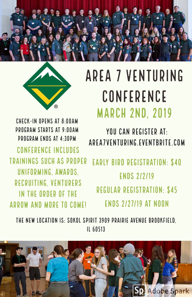 Same Date - NEW LOCATION!

Due to unforeseen circumstances, the Area 7 Venturing Conference is moving to a new location. The event will still be held on Saturday, March 2, 2019. 

The new location is: 
SOKOL Spirit
3909 Prairie Avenue
Brookfield, IL 60513

Register today in bio