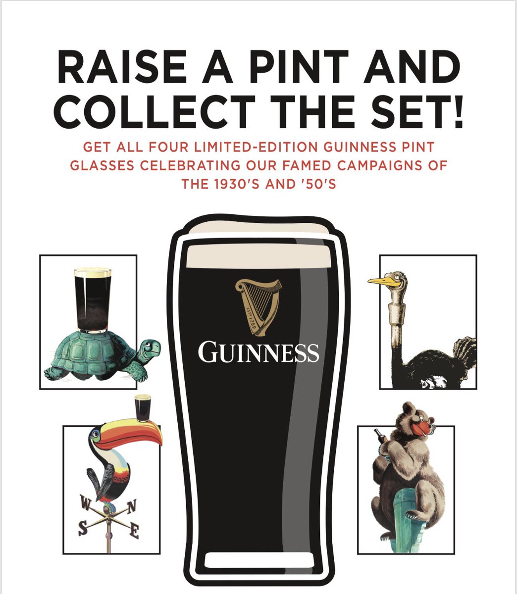 LoniLuetkemeyer's tweet photo. Be on the look out! Now you can collect the glassware that features the legendary Gilroy artwork! Celebrating the famed campaigns of the 1930’s and 50’s!!!! #guinnessrep https://t.co/LoFkmjQv4i