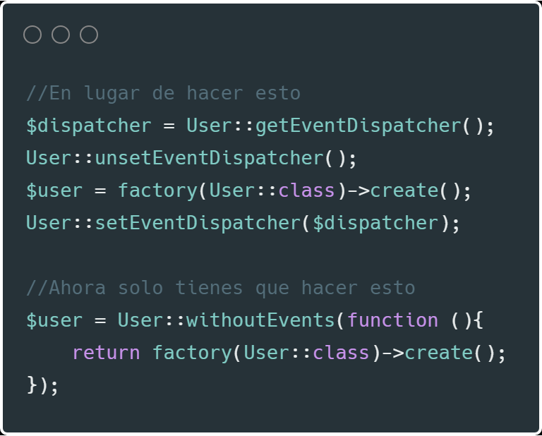 HerminioHeredia's tweet photo. Vaya, esta genial que ahora se pueden desactivar los eventos en los modelos de forma temporal: @LaravelEs @laravelmx @LaravelCo #laravel #StydeTips https://t.co/r1aaORpyzj
