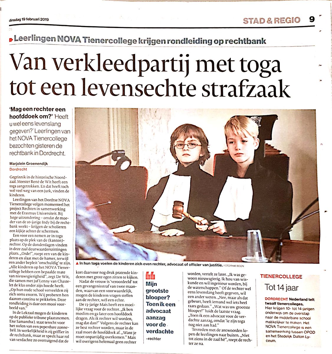 Leuk artikel vandaag in <a href="/ADdeDordtenaar/">AD De Dordtenaar</a> over ons bezoek van gisteren aan de rechtbank. 
#Nieuwsgierig #Onderzoekend #Verantwoordelijkheid 
#Ambitieus