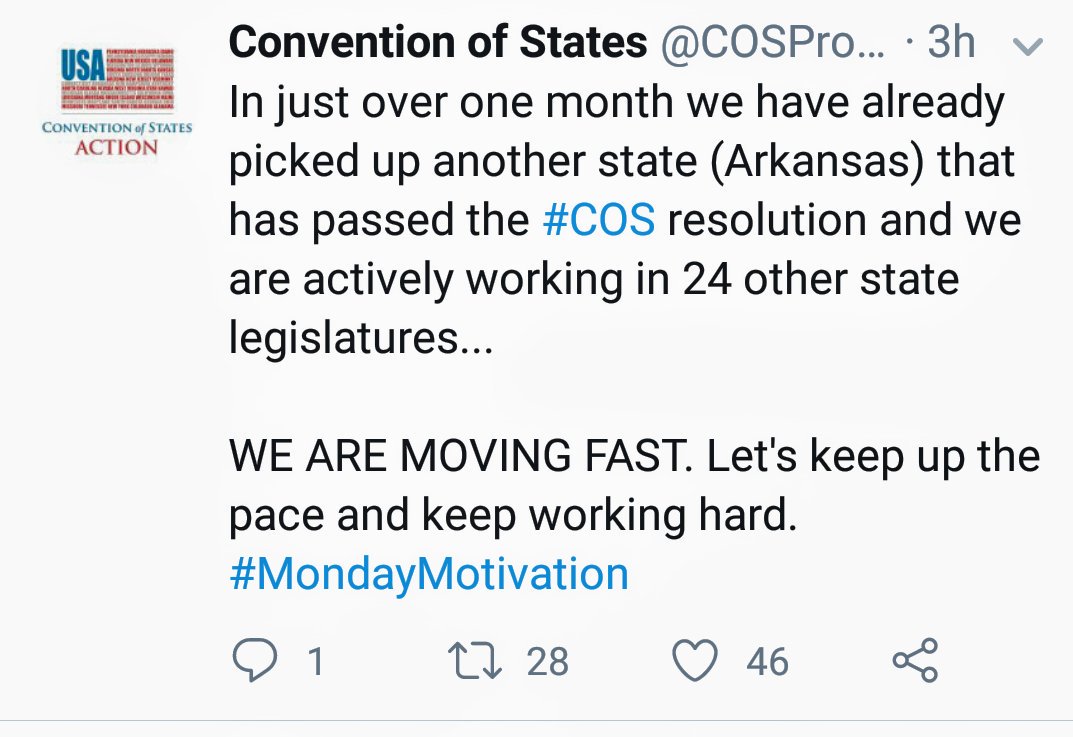CaptainResists's tweet photo. 🚨Epidemic Must be Stopped 🚨

AR SJR3 is one of 6⃣2⃣ resolutions for a #ConventionOfStates in 2⃣5⃣state legislatures

It's just been reviewed by Governor

I've got feelers out on result of review 

Sadly despite all efforts to have him veto it, it appears that this did NOT occur https://t.co/bXlmZF2C1t