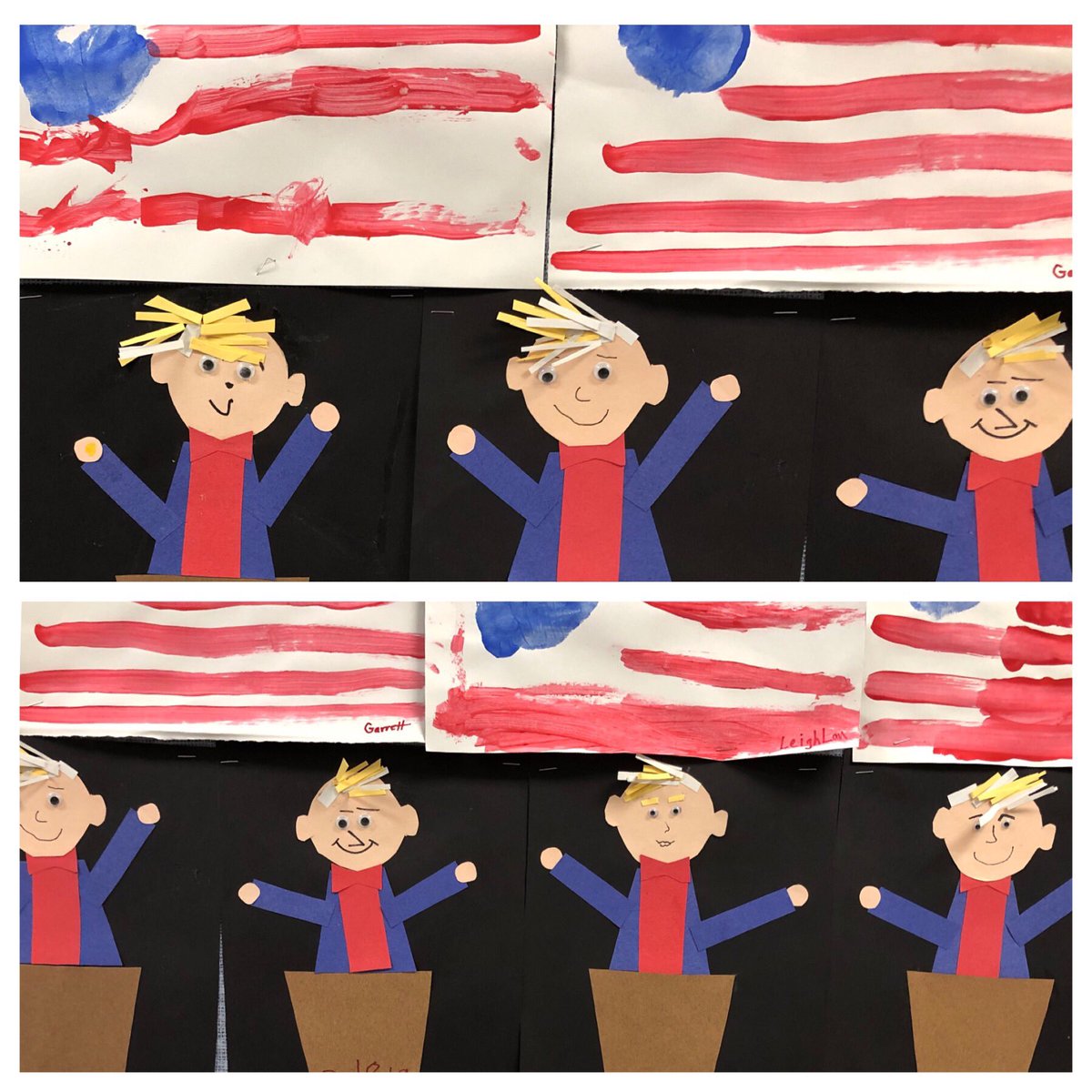 Students in Mrs. Kay Horn’s Classroom learned about President’s Day today!  They made an American Flag with their handprint using paint and they used construction paper to create President <a href="/realDonaldTrump/">Donald J. Trump</a> 
#eseistheplacetobe