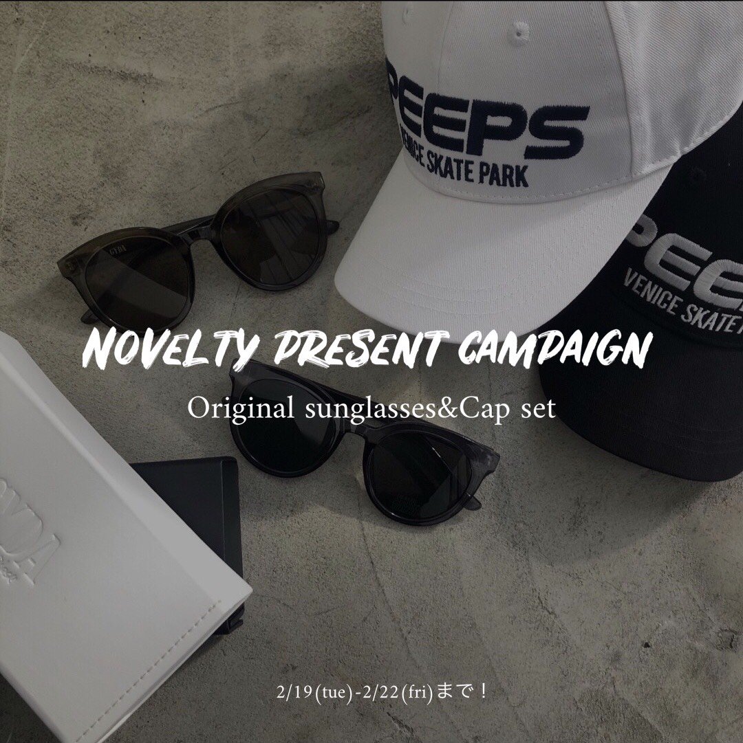 GYDA_com's tweet photo. 【PRESENT CAMPAING】
こちらの投稿をリツイート&amp; @GYDA_com のアカウントフォローで
3/1(FRI)からスタートのNOVELTY[originalサングラス&amp;cap set]
を抽選で3名様にプレゼント♡
応募期間は2/19(TUE)～2/22(FRI)12:00まで☆
沢山のご応募お待ちしております。
#GYDA https://t.co/qTAOV5JvqI