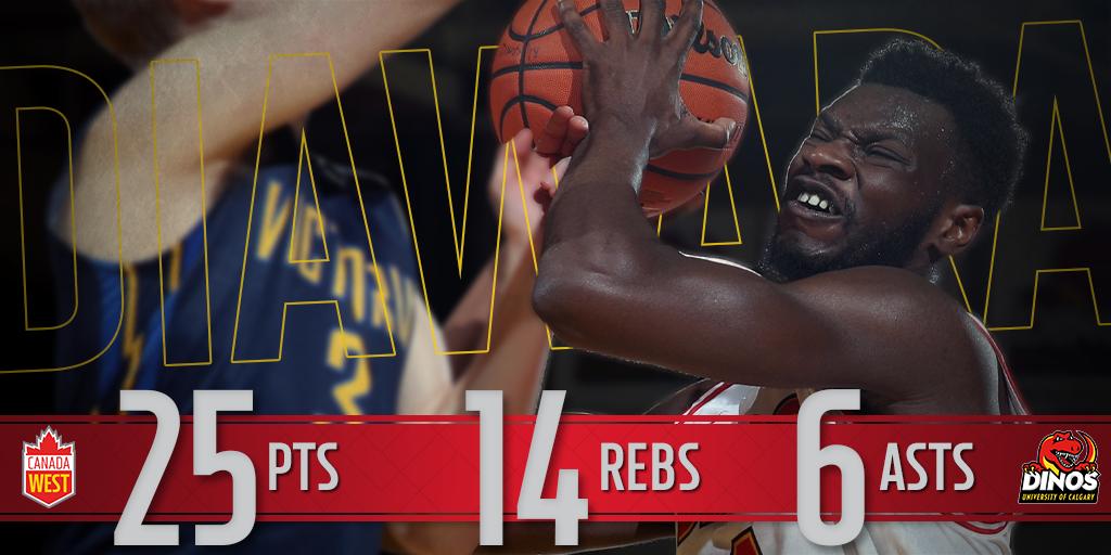 CanadaWest's tweet photo. MBB ๐ #StatLineoftheWeek
Mambi Diawara kept the @UCDinos rolling with 25 points and 14 rebounds in Calgary's Game 2 win on Saturday! https://t.co/gKtmnR4HuB