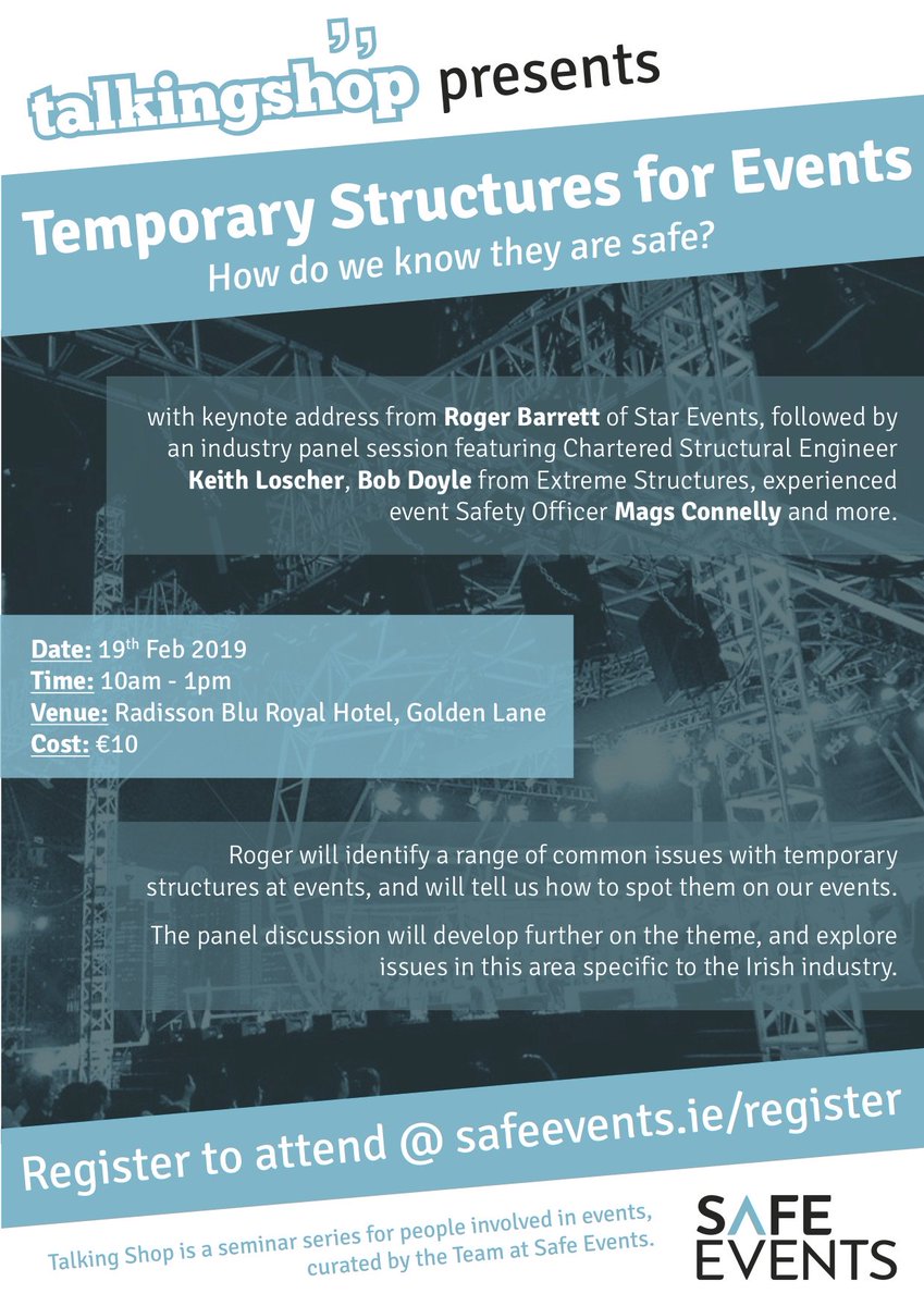 mark_breen's tweet image. It's #TalkingShopIE day. 

Today we are exploring TDS (Temporary Demountable Structures) for #events with @RogBarrett and also with @loschermoran, @MagsConnelly and Bob Doyle from @extremestruct.

We're looking forward to it! 

See you all soon.

#crowdsafety #eventsafety