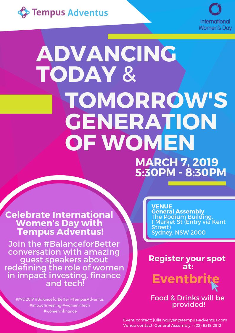tempusadventus's tweet photo. You're invited! Join Tempus Adventus as we get ready to host an International Women's Day 2019 fire-chat and panel event!

Hurry! Register your seat here 👇
https://t.co/XoftLvWdFC

#IWD2019 #BalanceforBetter #impactinvesting #Womenintech #Womeninfinance https://t.co/rv6ReM73F9