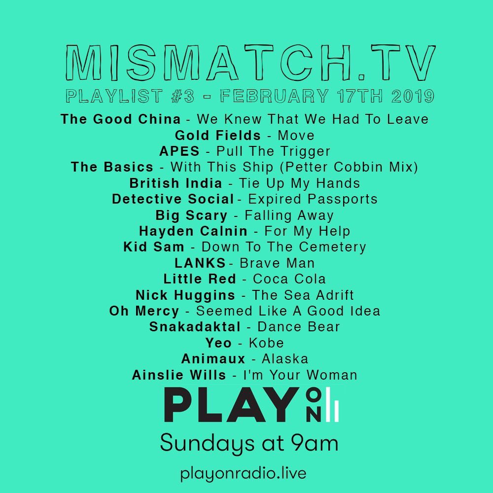 MISMATCH.TV (@mismatchtv) on Twitter photo We went back a few years for our latest @PlayOnRadioMelb playlist! Some Victorian music faves. 😍 Tune in Sunday from 9am for another playlist. (cc: <a href="/goldfieldsmusic/">Gold Fields</a>, <a href="/bigscarymusic/">Big Scary</a>, <a href="/HaydenCalnin/">Hayden Calnin</a>, <a href="/ainsliewills/">Ainslie Wills</a>, <a href="/SnacksWithYeo/">Yeo</a>, @ohmercyband) We went back a few years for our latest @PlayOnRadioMelb playlist! Some Victorian music faves. 😍 Tune in Sunday from 9am for another playlist. (cc: <a href="/goldfieldsmusic/">Gold Fields</a>, <a href="/bigscarymusic/">Big Scary</a>, <a href="/HaydenCalnin/">Hayden Calnin</a>, <a href="/ainsliewills/">Ainslie Wills</a>, <a href="/SnacksWithYeo/">Yeo</a>, @ohmercyband)