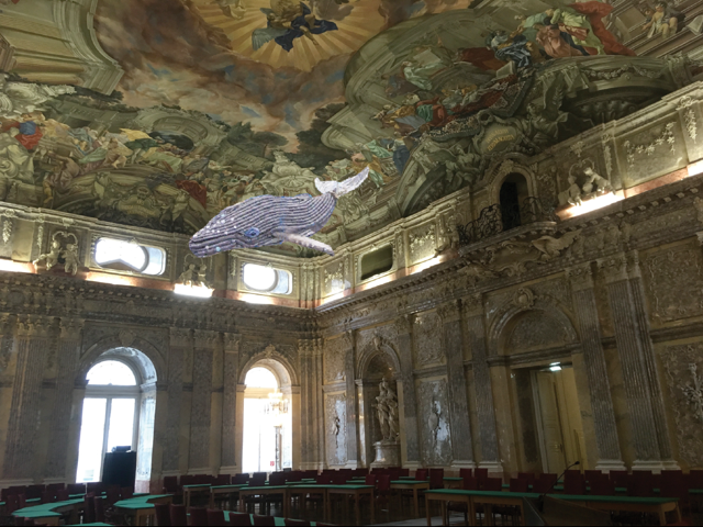 kidssaveocean's tweet photo. The humpback whale plastic bottle sculpture my amazing students made is scheduled for exhibition in the Austrian Academy of Sciences April through May. They sent a mock-up of what it might look like. #kidssaveocean #artpower https://t.co/8a12gcNRxq