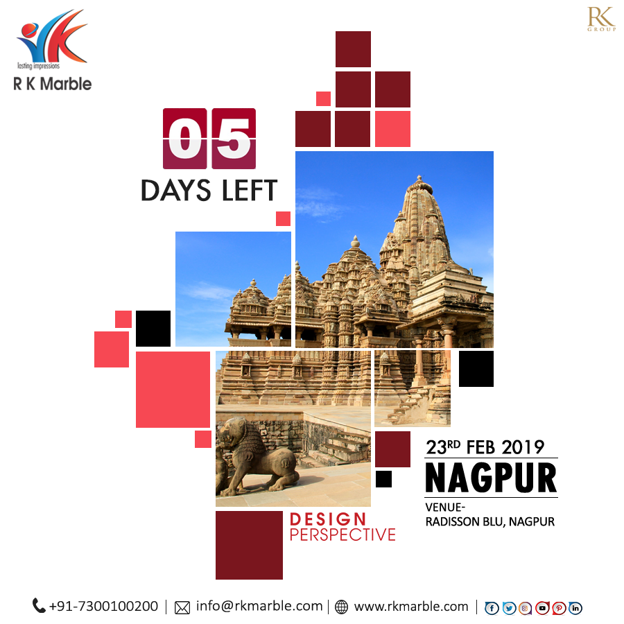 rkmarblegroup's tweet photo. 5 Days Left!
Design Perspective #Nagpur 23 Feb 2019!
... 

#RKMarble #DesignPerspective2019 #Countdown #DaysLeft #Marble #LastingImpressions #Constructions #HomeDecor #SaidExpo #Architects #Architecture #Architect #Interiors #Exteriors #InteriorDesigning @SaidExpo https://t.co/bkgTdEYfab
