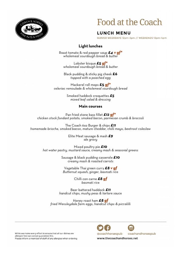 Today's lunch menu serving 12-3
From 3pm, Elite Meats pork pie, mushy peas &amp; mint sauce £3.95, all proceeds to Martin House