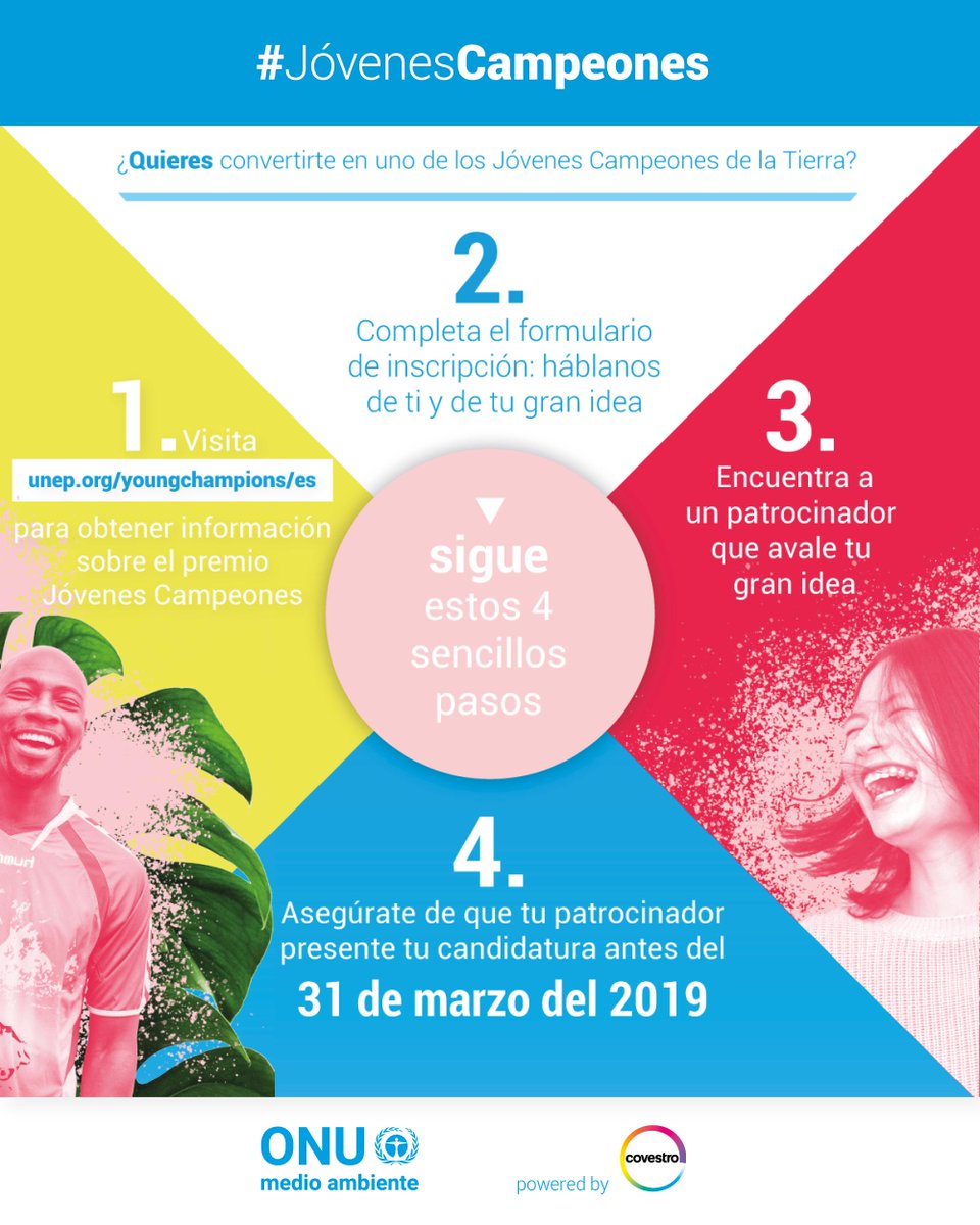 Si tens menys de 30 anys, aplica al premi #JóvenesCampeones de la Terra de ONU Medi Ambient i rep suport per executar les teves idees a favor del nostre planeta. 
Es seleccionaran guanyadors en 7 regions del 🌎. Coneixes més: bit.ly/2N5I8Sn