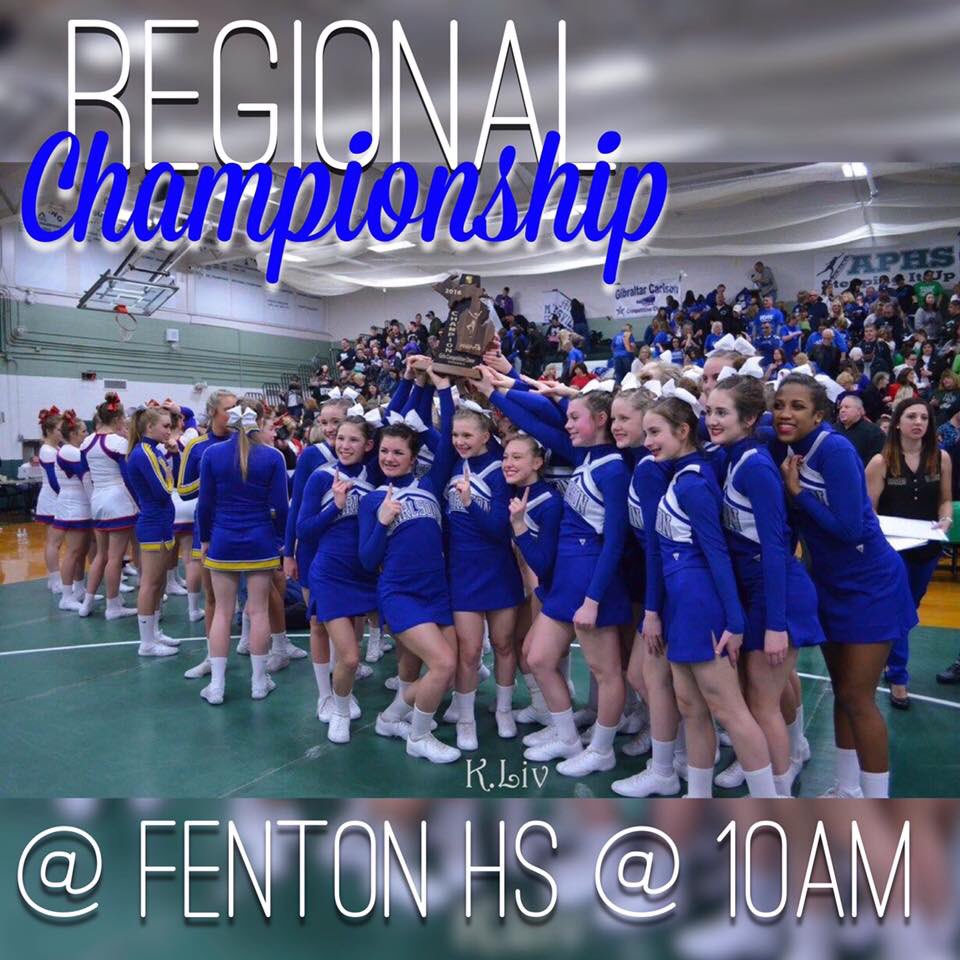 CarlsonCheer's tweet photo. Come out this Saturday to Fenton HS to watch your district champions fight for a regional championship and a spot for next week at the state championship meet! π 10 AM start.
#NLFPG https://t.co/zwa7ihUsVi