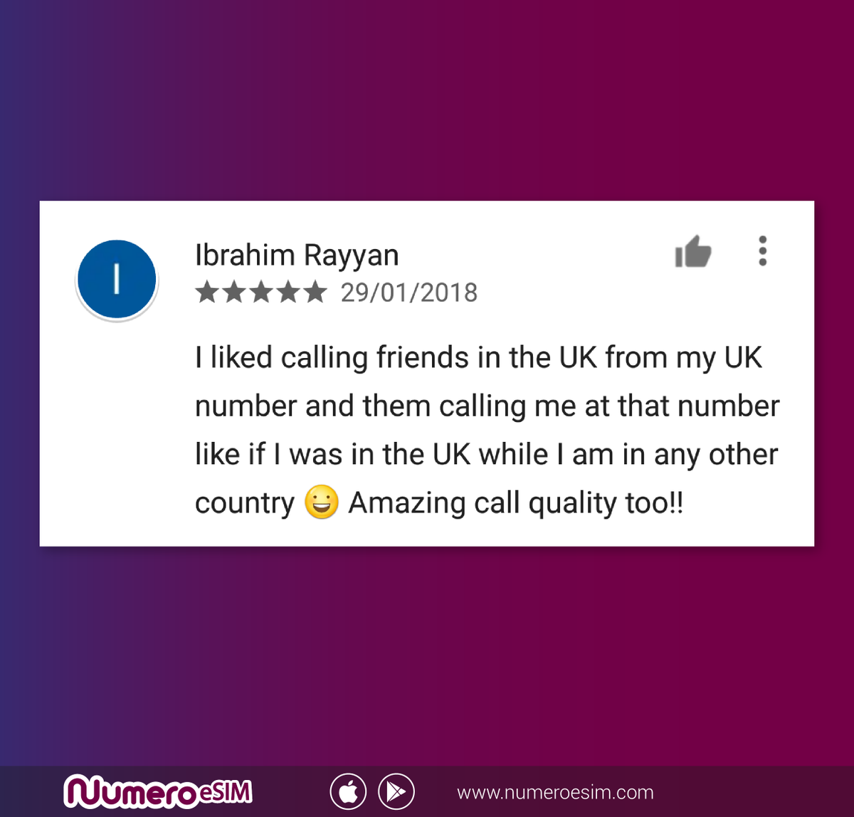 NumeroArabia's tweet photo. We are very #proud of the positive #reviews that we usually receive from our #clients.👌😃
YOU can also #RateUs on ⭐️
#GooglePlay -> https://t.co/zYnRv9EJER
#AppStore -> https://t.co/ovE1Fc9caX
#NumeroeSIM https://t.co/QkaBYWIq71