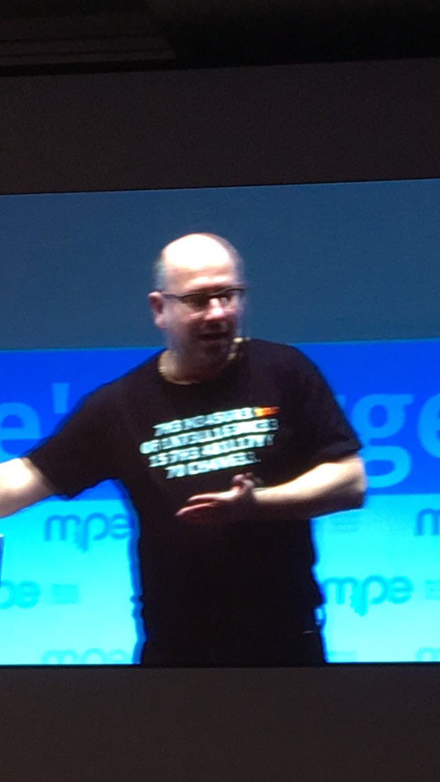 The measure of intelligence is the ability to change. Great keynote from Rigo Van den Broeck. #greattshirt #ilovempe