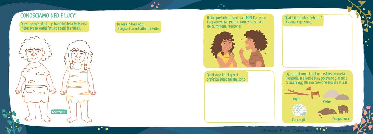 "Gioca con i dinosauri e la Preistoria", un libro-gioco con curiosità, giochi, attività e illustrazioni da inventare e completare. Progettato e illustrato da Celina Elmi.
Collana: Le Novelle della Cipolla junior.