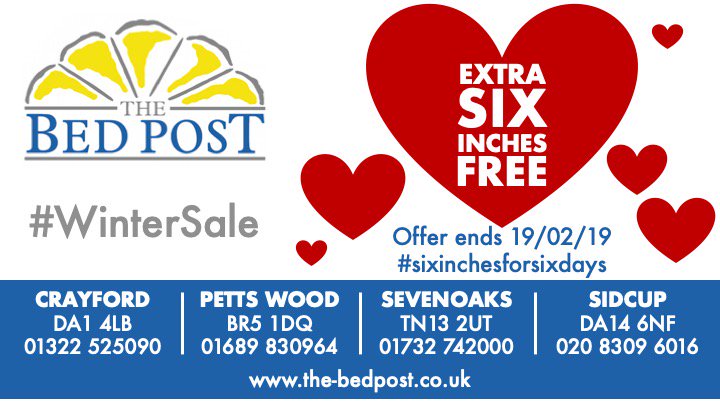 thebedpostuk's tweet photo. Last chance to enjoy an extra six inches FREE!

Buy ANY kingsize mattress for the price of a double - including all our #WinterSale lines!

Offer ends 5pm TODAY!

#SixInchesForSixDays #InnerWisdom @Harrison_Spinks @Relyonbeds @KaymedWorld @thebedfed @DunlopilloUK #ValentinesDay https://t.co/NGE5NbdGmv