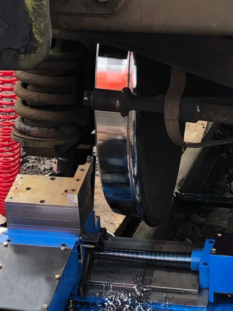 RaiLathe's tweet photo. The quality of finish is excellent! #MWRS Mobile Wheel Reprofiling Service - turning wheels in the field to tolerance is absolutely possible and could transform your operation! #Railway #wheelset #wheeldefect https://t.co/R9mil8WKcD