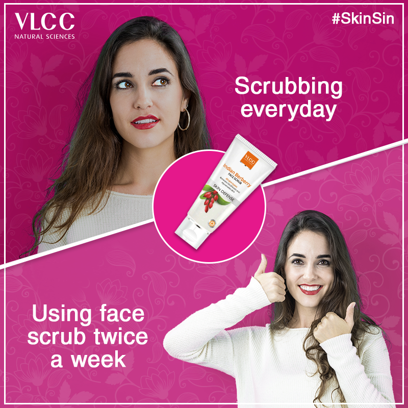 VLCCpersonal's tweet photo. Scrubbing the face everyday can strip the skin’s protective barrier, causing it to become dehydrated. Make sure that you scrub only twice a week and avoid this #SkinSin #OneLessWorry https://t.co/J5t6stDIJ5