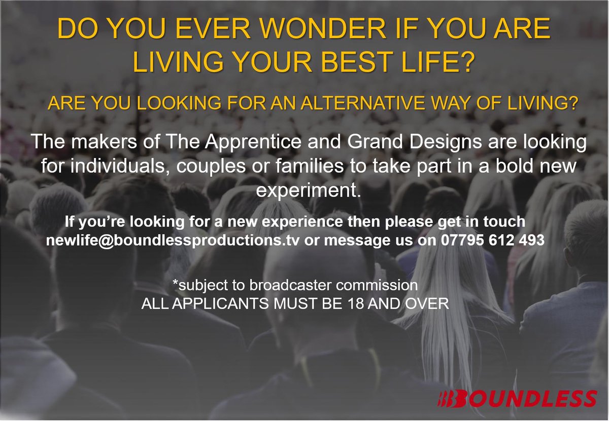 The makers of The Apprentice and Grand Designs are looking for individuals, couples or families to take part in a bold new experiment. If you are looking for a new experience, to meet life-changing people, and an alternative way of living then get in touch!