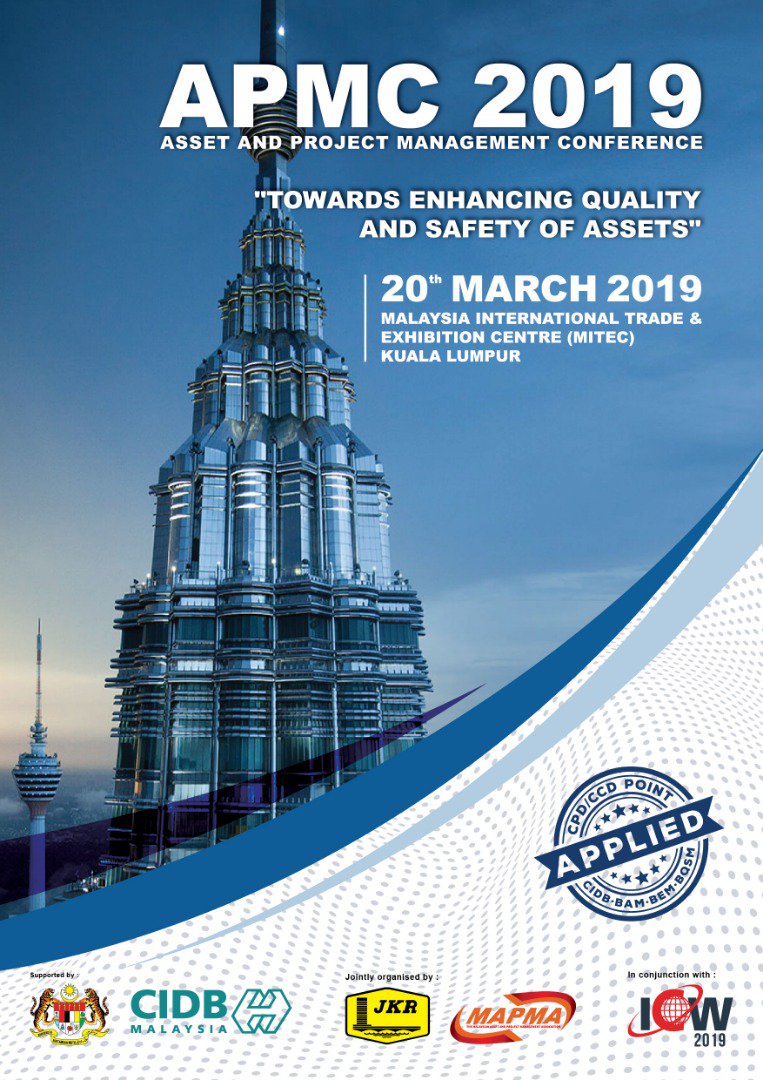 Asset and Project Management Conference (APMC) 2019 with the theme "Towards Enhancing Quality &amp; Safety Of Assets" will be held at Malaysia International Trade &amp; Exhibition Centre (MITEC) Kuala Lumpur on the 20th March 2019, in conjunction with #ICW2019 &amp; #ASEANSUPER8 

#APMC2019