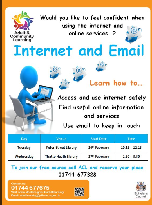 STHLearning's tweet photo. Why not book on to our free digital courses this term. We can help you gain the skills you need to use your computer or tablet step by step. Call 01744677328 for more information or to book a place. @whatsonsthelens @sthelenscouncil @STHLibraries @sthelensstar #TuesdayMotivation https://t.co/eRVmgIEzlC