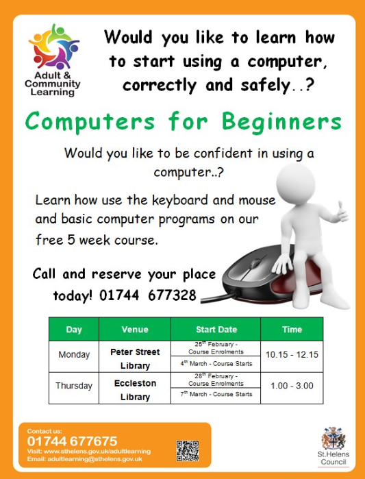 STHLearning's tweet photo. Why not book on to our free digital courses this term. We can help you gain the skills you need to use your computer or tablet step by step. Call 01744677328 for more information or to book a place. @whatsonsthelens @sthelenscouncil @STHLibraries @sthelensstar #TuesdayMotivation https://t.co/eRVmgIEzlC