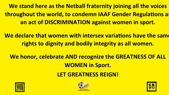 Netball_SA's tweet photo. #HandsOffCaster 
#NaturallySuperior 
#LetGreatnessReign 
#ComeShowYourLove https://t.co/0bakQRsL5Z