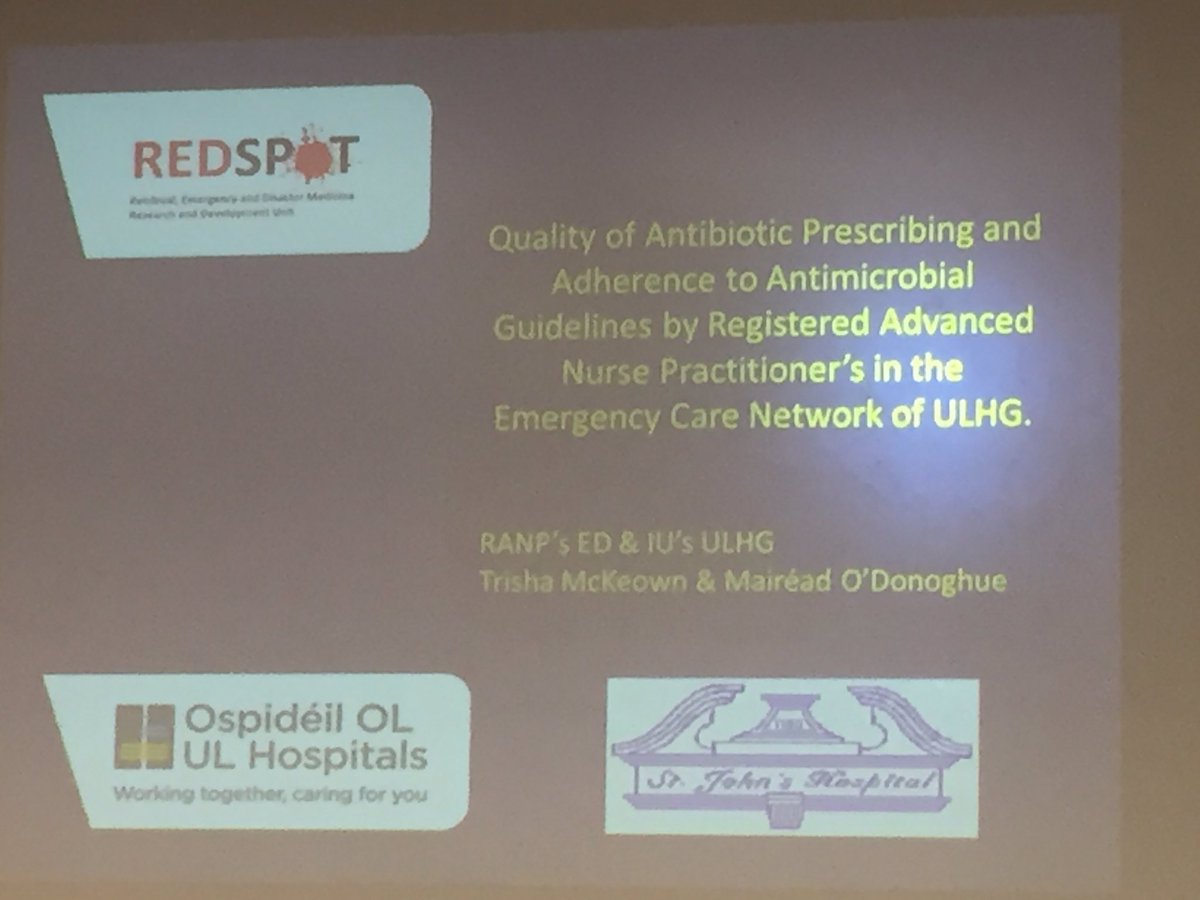 Suzanne384's tweet photo. Both Mairead O'Donoghue #RANP &amp; @2312trisha taking through the groups study on "Quality of antibiotics prescribing and adherance to ULHG antimicrobial guidelines by RANP in emergency care network of ULHG #NMResearchcon #uhlgroup https://t.co/G1Pn9D71m3