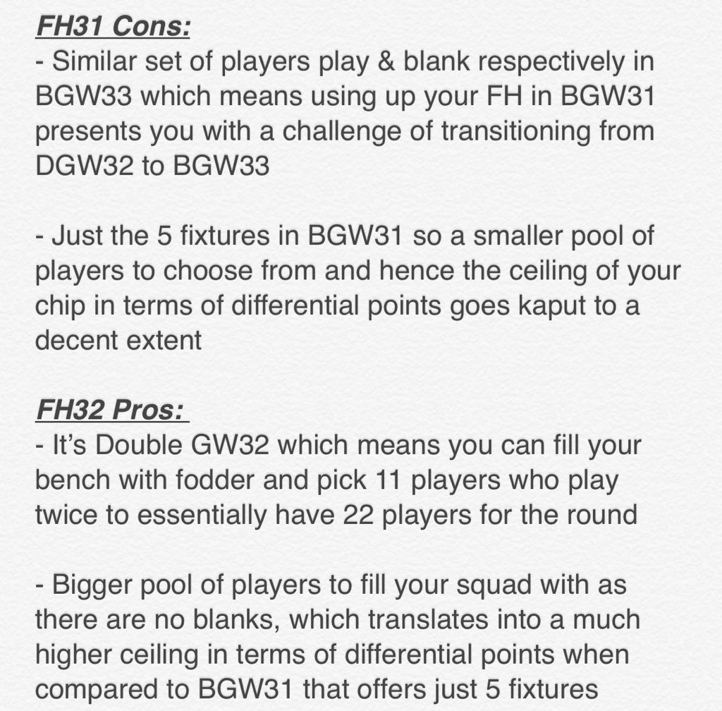 Bosscielny6's tweet image. Hey guys - With chip usage being the hot topic of discussion since the FA Cup Round 5 results this past weekend, I decided to pen down my thoughts on how much talked about ‘Free Hit’ can be best utilized. 

Tried my best to explain in detail. Do give it a read. 

#fpl