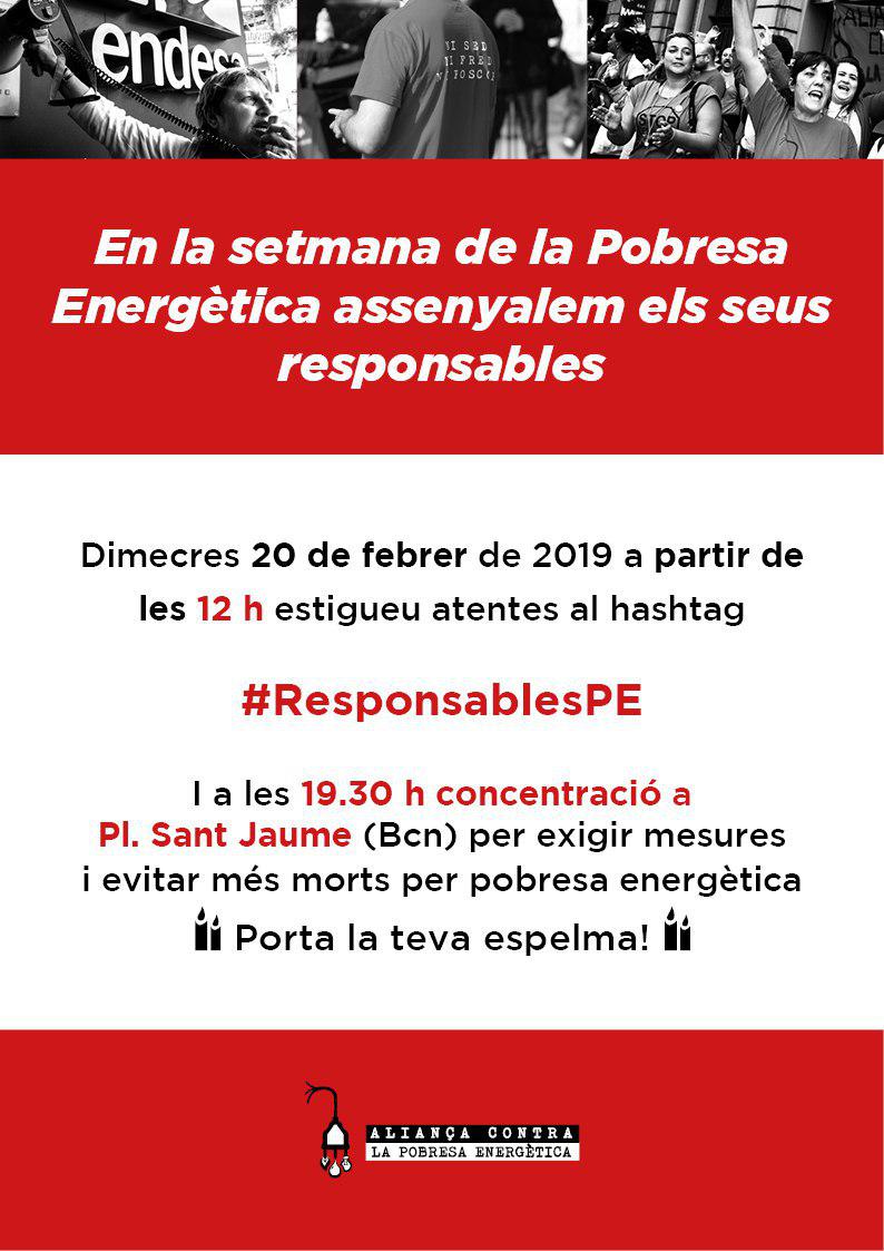 APE_Cat's tweet photo. Totes sabem qui són els responsables de la #pobresaenergètica, i els assenyalarem. 👉#ResponsablesPE 
#SemanaContraLaPobrezaEnergética 
#NoMásVulnerabilidadEnergética

👉Us esperem el #20F en Pça. Sant Jaume! https://t.co/q86ic6HKuH