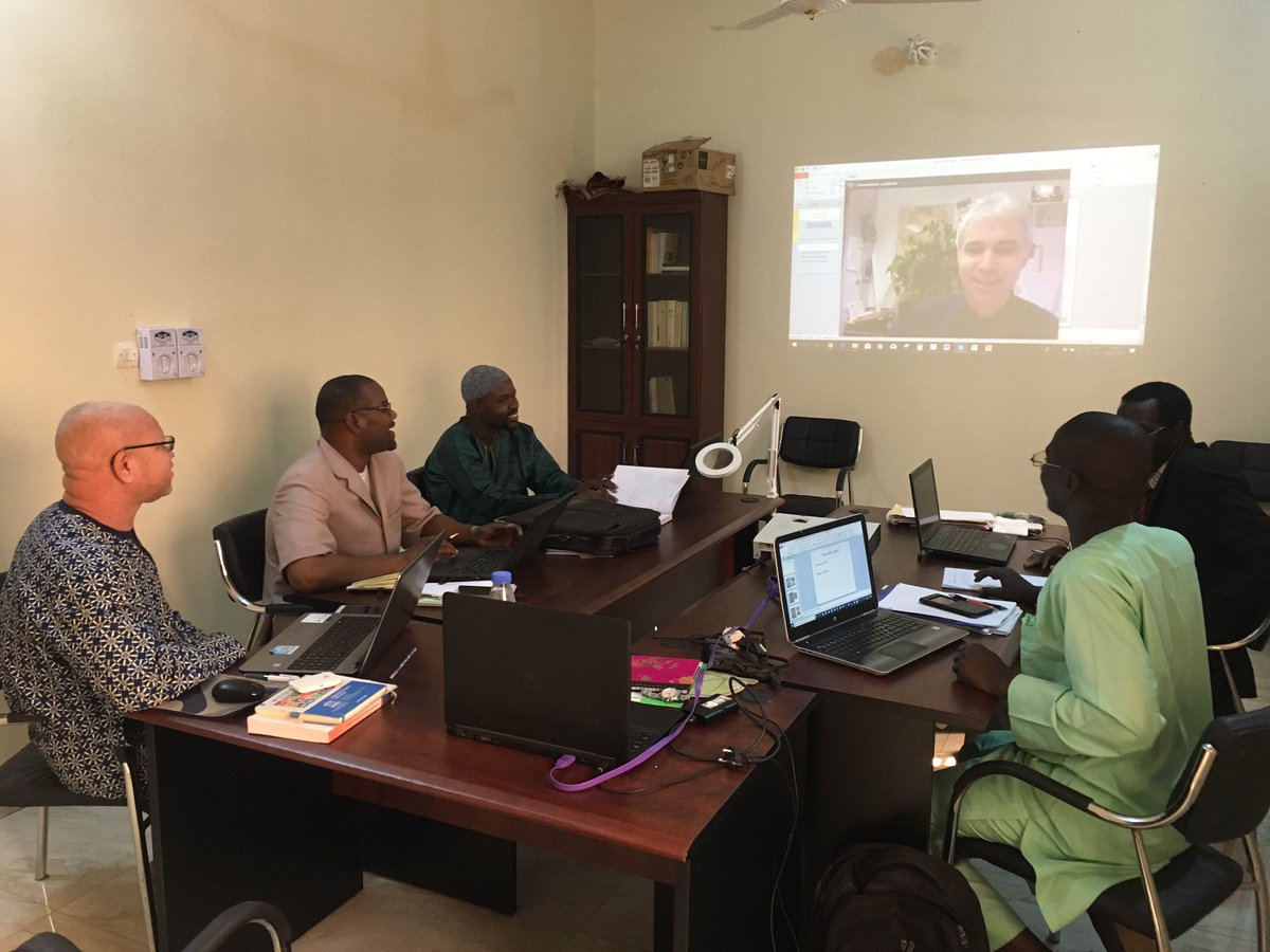 ml_russo's tweet photo. Ajami meeting right now! Our research units Bamako et Timbuktu meet in Bamako, and in videoconference with @dimabondarevs #AjamiLab #AjamiMss https://t.co/NjlCGdo1nk