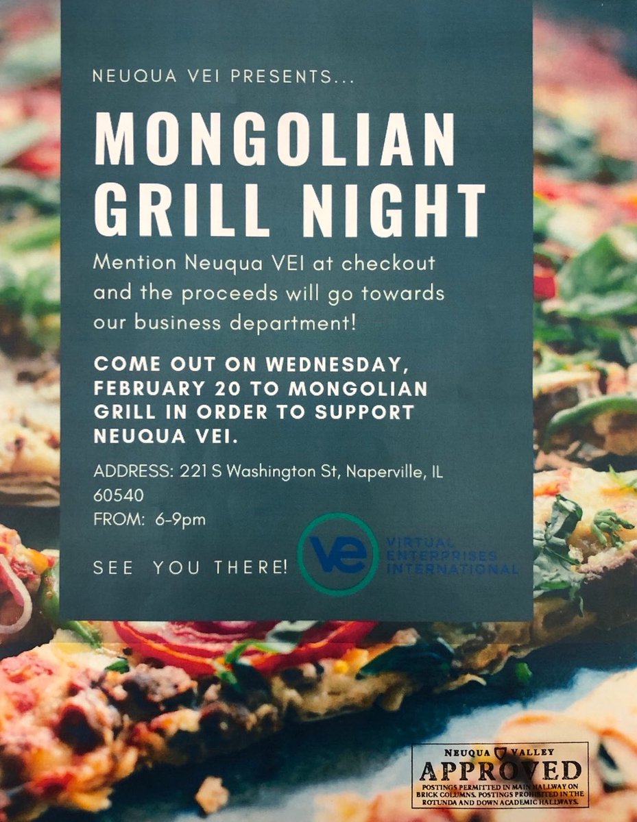 catalystvei's tweet image. Bring your family and friends to Mongolian Grill tomorrow night 6-9pm to show your support for Neuqua’s VEI firms!!!
