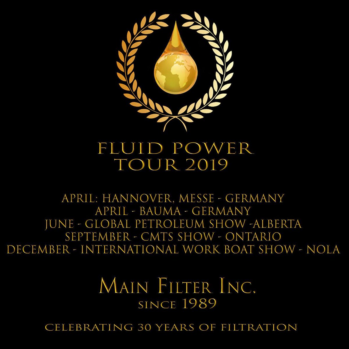 MainFilter's tweet image. Celebrating 30 years of Filtration! We are going on tour to celebrate: Fluid Power Tour 2019! Let us know if you would like to meet with us.