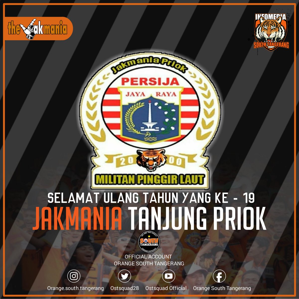JakmaniaOst's tweet photo. Selamat ulang tahun jakmania priok. Makin militan, makin kompak dan jaya raya selalu 🙏🙏
#MilitanPinggirLaut
#Ostsquad
#TIGERBORDER
#Ostschool
#AngelOst
#InmedOst
#JOB23
#Sajete https://t.co/HqjGZABycj