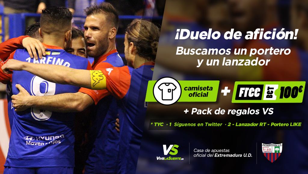 🆚 ¡Nuevo #DueloDeAficiónVS del <a href="/EXT_UD/">Extremadura UD</a>! 

🧤 BUSCAMOS UN PORTERO Y UN LANZADOR ⚽

🔛 Síguenos
🔁 RT → SI QUIERES TIRAR EL PENALTI
❤️ MG → SI QUIERES SER PORTERO

🎁 El ganador se llevará la camiseta oficial + freebet 100€ + pack de VS

📅 Participa hasta el 21/2 a las 12h