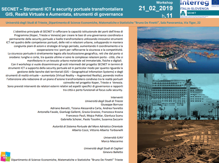UniTrieste's tweet photo. #21febbraio Workshop: SECNET – Strumenti ICT e security portuale transfrontaliera, Realtà Virtuale e Aumentata, strumenti di governance. 

Si parlerà anche del piano d’azione condiviso tra i porti coinvolti nel progetto: #Koper, #Trieste e #Venezia.

► https://t.co/OGMk02BS0T https://t.co/Rn8StpaSSv