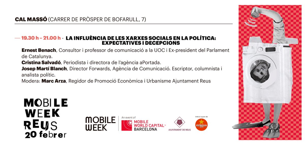 reus_cat's tweet image. Com influeixen les xarxes socials en la política?
Expectatives i decepcions!
Amb @ebenach, @cristinaportada i @JosepMartBlanch
Us esperem a la #MWeekReus

📆 Dimecres, 20 de febrer
🕕19:30h
 📍A @CalMassoReus

#mWeek @mWeek_MWC  @MarcArza #ComPol