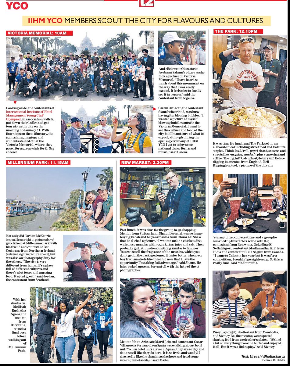 subornobose's tweet photo. 'IIHM YCO members scout the City for Flavours and Cultures', said @t2telegraph in today's coverage on Page No. 6.
#YCO2019 #NewsAlert @IIHMHOTELSCHOOL https://t.co/jYSltjvmWG