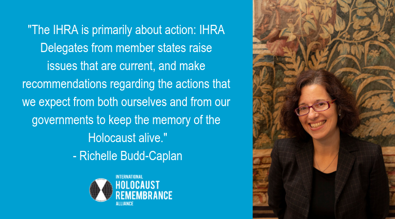 TheIHRA's tweet photo. Richelle Budd-Caplan, Director of the European Department at @yadvashemschool, says, "The IHRA is primarily about action: the actions that we expect from both ourselves and our governments to keep the memory of the Holocaust alive." #IamoftheIHRA https://t.co/f5j7L8gU3n