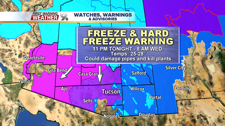 AprilMadisonWX's tweet photo. As our latest round of rain and snow exits, sub-freezing temps will arrive tonight. A Freeze Warning and Hard Freeze Warning are in effect through early Wednesday morning. https://t.co/h7qrKchhb4